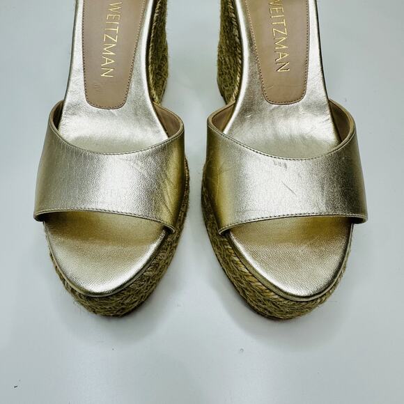 NIB Stuart Weitzman Nudistcurve Women's US 10.5 Sandals Gold Espadrille Wedge - Picture 7 of 14